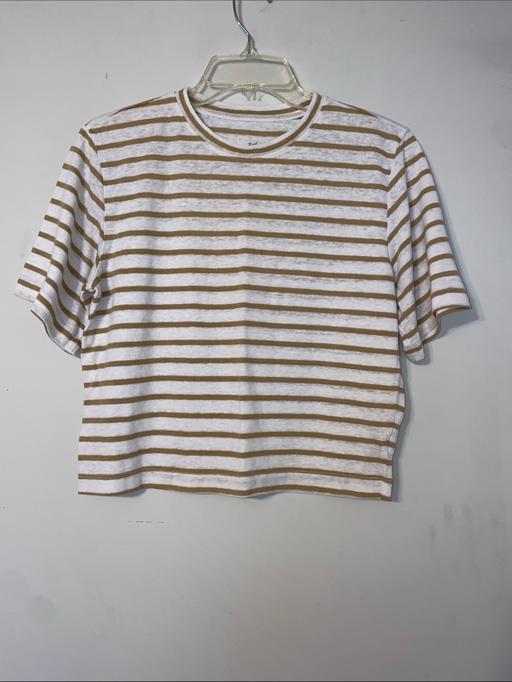 Universal Thread White and Tan Striped Crop Tee